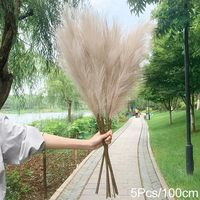 5Pcs 100/70cm Artificial Pampas Grass Bouquet New Year Holiday Wedding Party Home Decoration Plant Simulation Dried Flower Reed