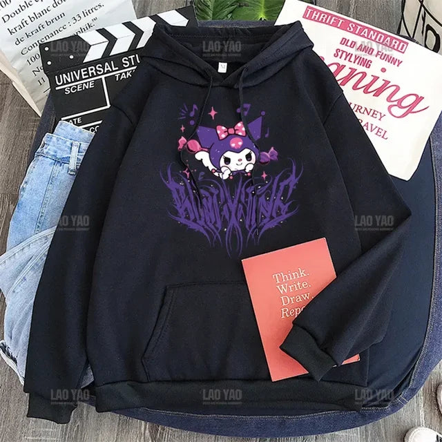 Kawaii Kuromi Series Kulomi Printed Hoodie Anime Autumn Sweater New Loose Clothes Korean Version Harajuku Student Sweatshirt