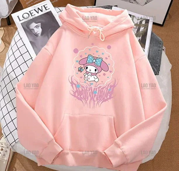 Kawaii Kuromi Series Kulomi Printed Hoodie Anime Autumn Sweater New Loose Clothes Korean Version Harajuku Student Sweatshirt