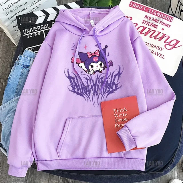 Kawaii Kuromi Series Kulomi Printed Hoodie Anime Autumn Sweater New Loose Clothes Korean Version Harajuku Student Sweatshirt