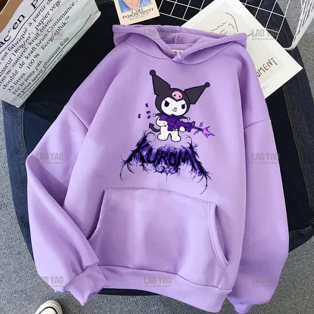 Kawaii Kuromi Series Kulomi Printed Hoodie Anime Autumn Sweater New Loose Clothes Korean Version Harajuku Student Sweatshirt