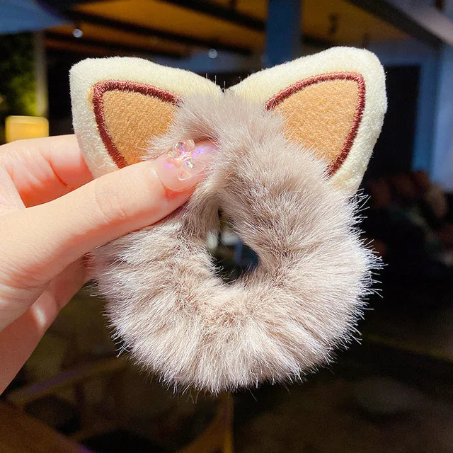 1PCS New Cute Hair Accessories Fake Fur Hair Rope Bear Scrunchies Women Girls Elastic Hair Rubber Bands Gum Kids Ponytail Holder