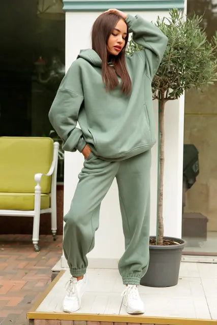 New Winter Women's Sportswear Hoodie+Sweatpants 2-Piece Set Fashion Casual Jogging Female Top Pure Cotton Pullovers 2023