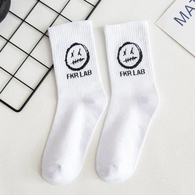 Men Women Socks Cotton Simplicity Anime Devil Grimace Harajuku Black White Graffiti Fashion Long Funny Hip Hop Sox Unisex medias