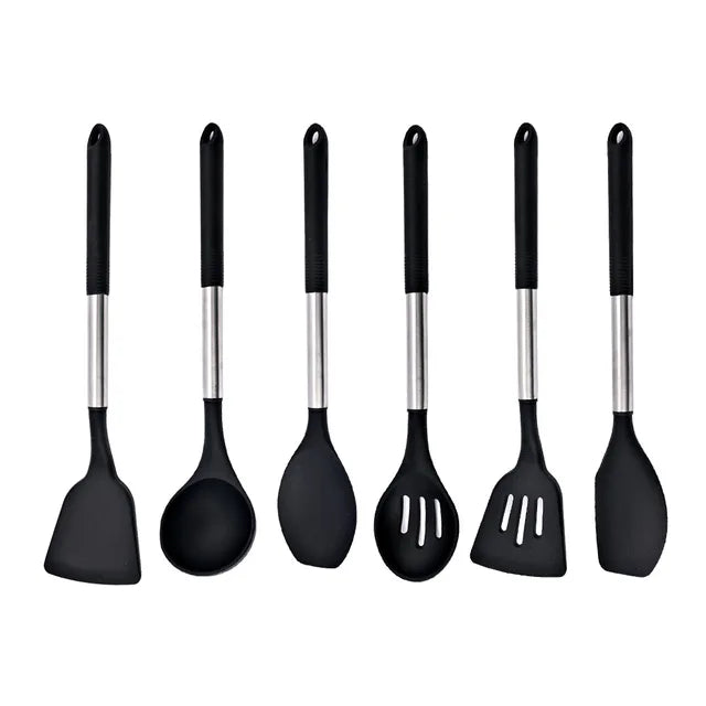 Silicone Kitchenware Non-stick Cooking Utensils Set Cookware Spatula Egg Beaters Shovel Stainless Steel Handle Kitchen Tool Set