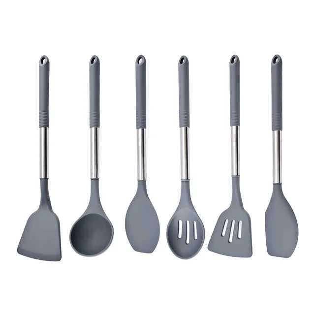 Silicone Kitchenware Non-stick Cooking Utensils Set Cookware Spatula Egg Beaters Shovel Stainless Steel Handle Kitchen Tool Set