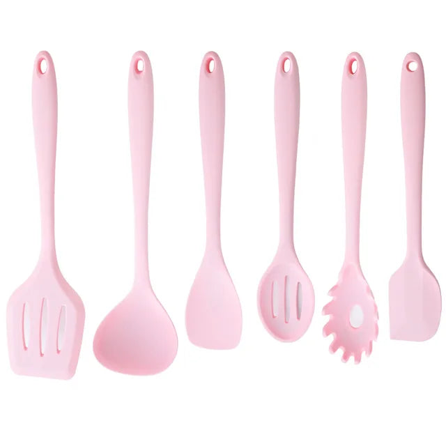 Food Grade Pink Silicone Kitchenware Cooking Spatula Soup Spoon Brush Scraper Non-stick Pan Storage Bucket Kitchen Cookware