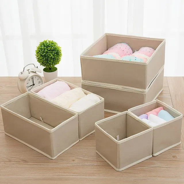 6pcs/1set Underwear Storage Box Foldable Non-woven Storage Box Six-piece Set Underwear Bra Socks Drawer Storage Finishing Box