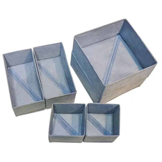 6pcs/1set Underwear Storage Box Foldable Non-woven Storage Box Six-piece Set Underwear Bra Socks Drawer Storage Finishing Box