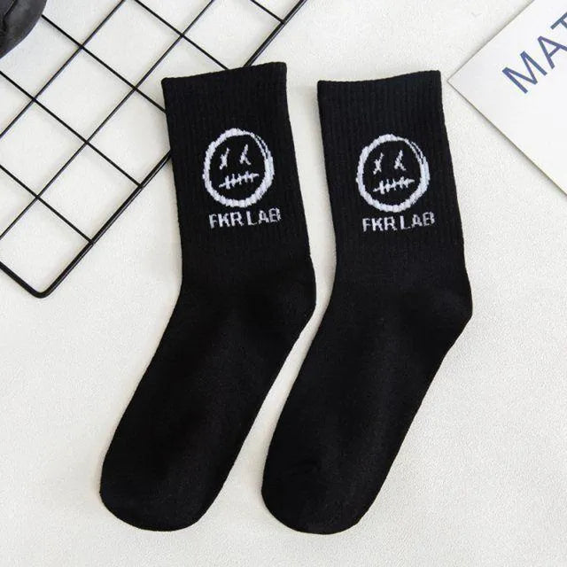 Men Women Socks Cotton Simplicity Anime Devil Grimace Harajuku Black White Graffiti Fashion Long Funny Hip Hop Sox Unisex medias