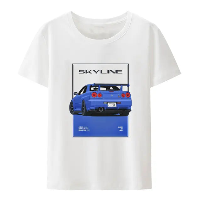 Initial D Nissan Skyline R34 T-shirt Men Japanese Anime Car Tshirt Trend Cool T Shirt Men Women Streetwear O-neck T Shirt