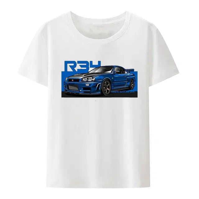 Initial D Nissan Skyline R34 T-shirt Men Japanese Anime Car Tshirt Trend Cool T Shirt Men Women Streetwear O-neck T Shirt