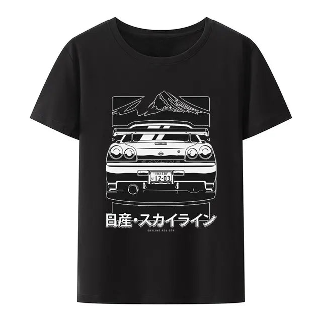 Initial D Nissan Skyline R34 T-shirt Men Japanese Anime Car Tshirt Trend Cool T Shirt Men Women Streetwear O-neck T Shirt