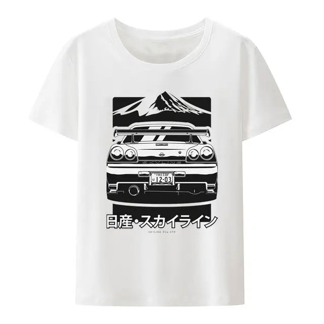 Initial D Nissan Skyline R34 T-shirt Men Japanese Anime Car Tshirt Trend Cool T Shirt Men Women Streetwear O-neck T Shirt