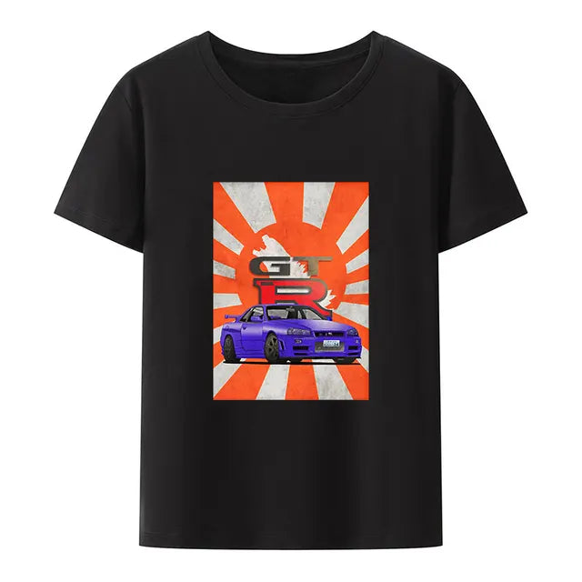 Initial D Nissan Skyline R34 T-shirt Men Japanese Anime Car Tshirt Trend Cool T Shirt Men Women Streetwear O-neck T Shirt