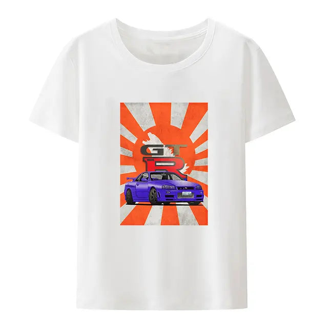 Initial D Nissan Skyline R34 T-shirt Men Japanese Anime Car Tshirt Trend Cool T Shirt Men Women Streetwear O-neck T Shirt