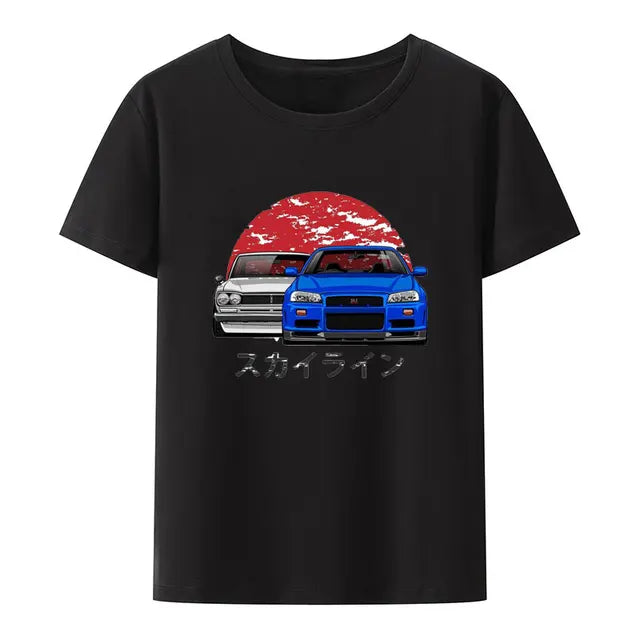 Initial D Nissan Skyline R34 T-shirt Men Japanese Anime Car Tshirt Trend Cool T Shirt Men Women Streetwear O-neck T Shirt