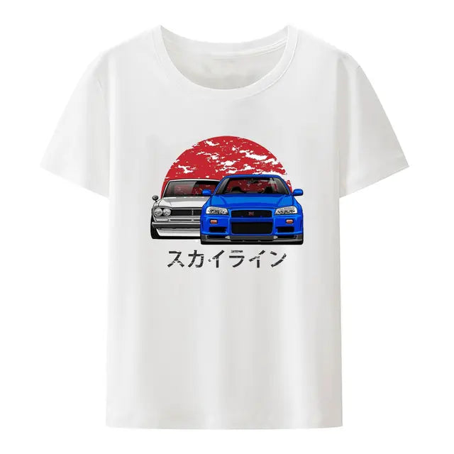 Initial D Nissan Skyline R34 T-shirt Men Japanese Anime Car Tshirt Trend Cool T Shirt Men Women Streetwear O-neck T Shirt