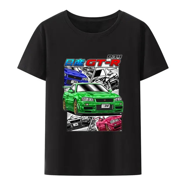 Initial D Nissan Skyline R34 T-shirt Men Japanese Anime Car Tshirt Trend Cool T Shirt Men Women Streetwear O-neck T Shirt