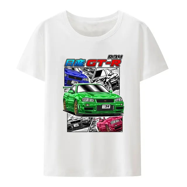 Initial D Nissan Skyline R34 T-shirt Men Japanese Anime Car Tshirt Trend Cool T Shirt Men Women Streetwear O-neck T Shirt