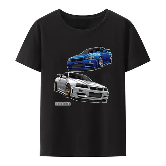 Initial D Nissan Skyline R34 T-shirt Men Japanese Anime Car Tshirt Trend Cool T Shirt Men Women Streetwear O-neck T Shirt