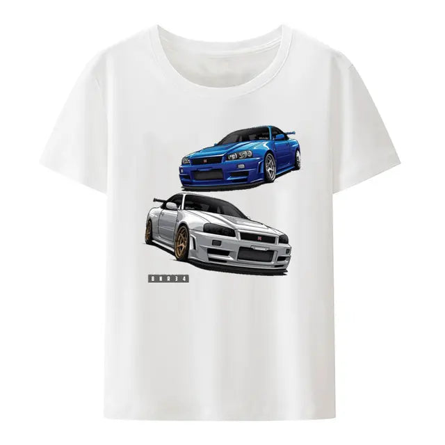 Initial D Nissan Skyline R34 T-shirt Men Japanese Anime Car Tshirt Trend Cool T Shirt Men Women Streetwear O-neck T Shirt