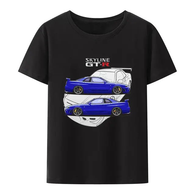 Initial D Nissan Skyline R34 T-shirt Men Japanese Anime Car Tshirt Trend Cool T Shirt Men Women Streetwear O-neck T Shirt