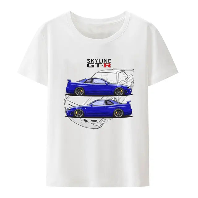 Initial D Nissan Skyline R34 T-shirt Men Japanese Anime Car Tshirt Trend Cool T Shirt Men Women Streetwear O-neck T Shirt