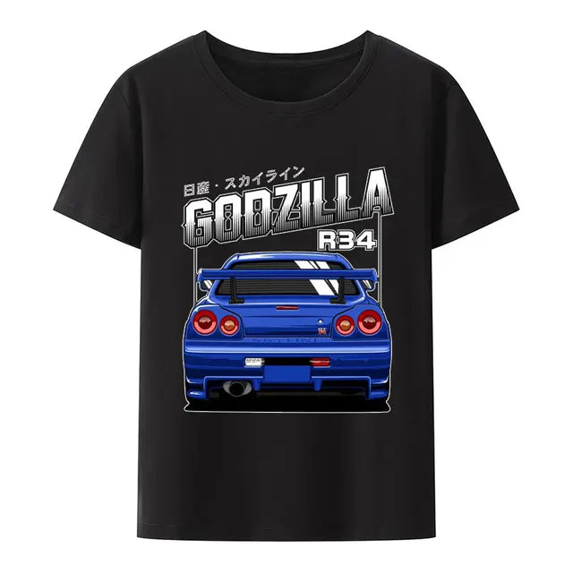 Initial D Nissan Skyline R34 T-shirt Men Japanese Anime Car Tshirt Trend Cool T Shirt Men Women Streetwear O-neck T Shirt