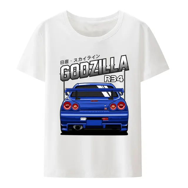 Initial D Nissan Skyline R34 T-shirt Men Japanese Anime Car Tshirt Trend Cool T Shirt Men Women Streetwear O-neck T Shirt