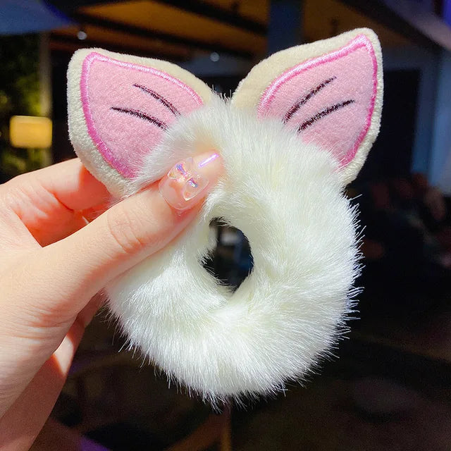 1PCS New Cute Hair Accessories Fake Fur Hair Rope Bear Scrunchies Women Girls Elastic Hair Rubber Bands Gum Kids Ponytail Holder