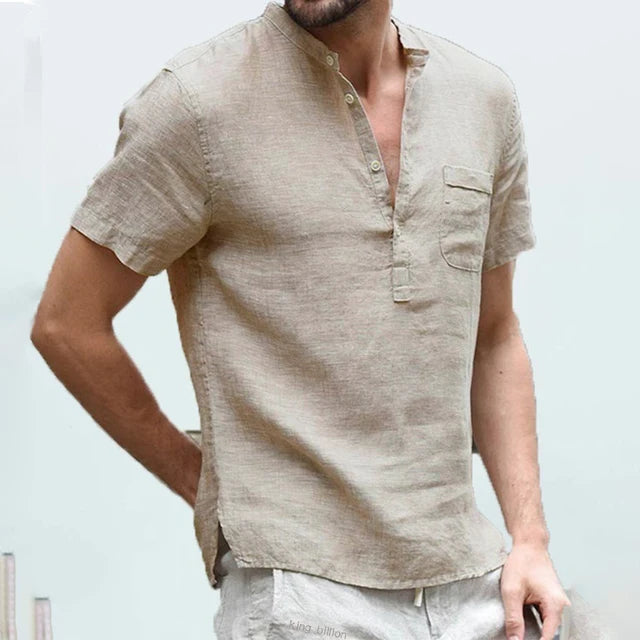 Summer New Men's Short-Sleeved T-shirt Cotton and Linen Led Casual Men's T-shirt Shirt Male Breathable S-3XL