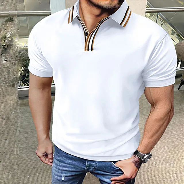 Summer men's breathable fashion luxury Polo shirt business short-sleeved Polo shirt solid color lapel men's casual shirt