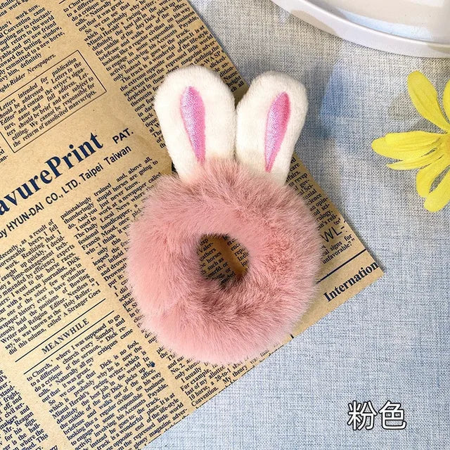 1PCS New Cute Hair Accessories Fake Fur Hair Rope Bear Scrunchies Women Girls Elastic Hair Rubber Bands Gum Kids Ponytail Holder