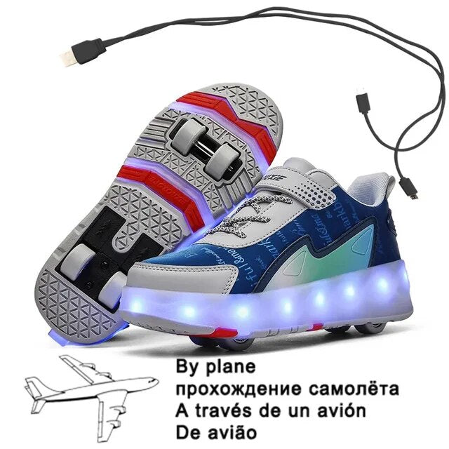 Children Four Wheels Luminous Glowing Sneakers Black Pink Led Light Roller Skate Shoes Kids Led Shoes Boys Girls USB Charging 43