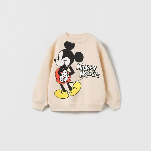 Cartoon Disney Mickey Mouse Kids Boys Girls Hooded Sweater 2023 New Autumn Spring Baby Tops Loose Bottoming Shirt Clothing