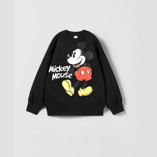 Cartoon Disney Mickey Mouse Kids Boys Girls Hooded Sweater 2023 New Autumn Spring Baby Tops Loose Bottoming Shirt Clothing