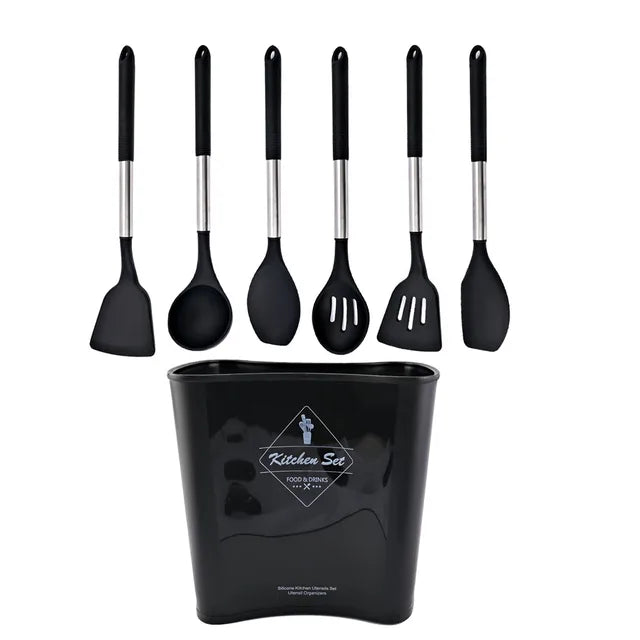 Silicone Kitchenware Non-stick Cooking Utensils Set Cookware Spatula Egg Beaters Shovel Stainless Steel Handle Kitchen Tool Set