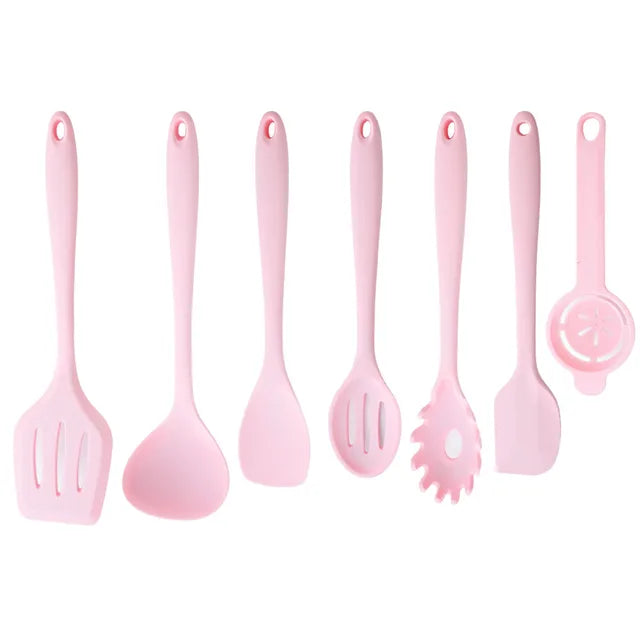 Food Grade Pink Silicone Kitchenware Cooking Spatula Soup Spoon Brush Scraper Non-stick Pan Storage Bucket Kitchen Cookware