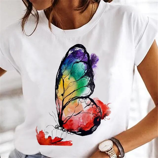 Women Dandelion T-shirts Fashion Clothing Cartoon Clothes Watercolor 90s Short Sleeve Spring Summer Female Tee Graphic Tshirt