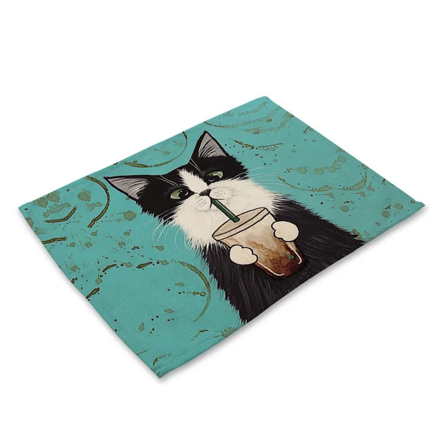 42x32cm placemat for dining table Cute Cat Cartoon Animal mat Coaster Creative Printed Heat-resistant Kitchen Dining Accessories