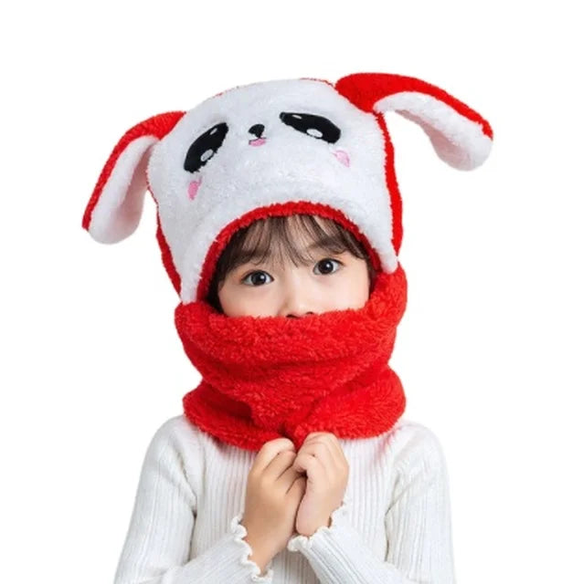 Cartoon Hat for Girls Boys Scarf Thicken Cap Winter Hat for Kids Newborn Baby Stuff Children Hat Plus Fleece Kids Caps 1-18Years