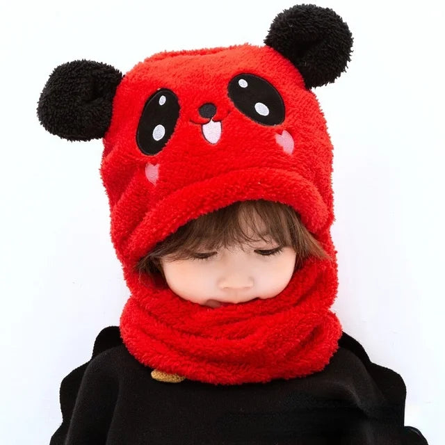 Cartoon Hat for Girls Boys Scarf Thicken Cap Winter Hat for Kids Newborn Baby Stuff Children Hat Plus Fleece Kids Caps 1-18Years