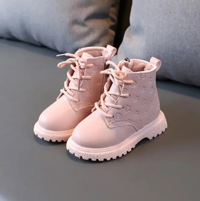 Girls Boots Autumn Winter Plush Children Boots Boys Girls Shoes Fashion Brand Soft Leather Warm Kids Boots Shoes for Kids