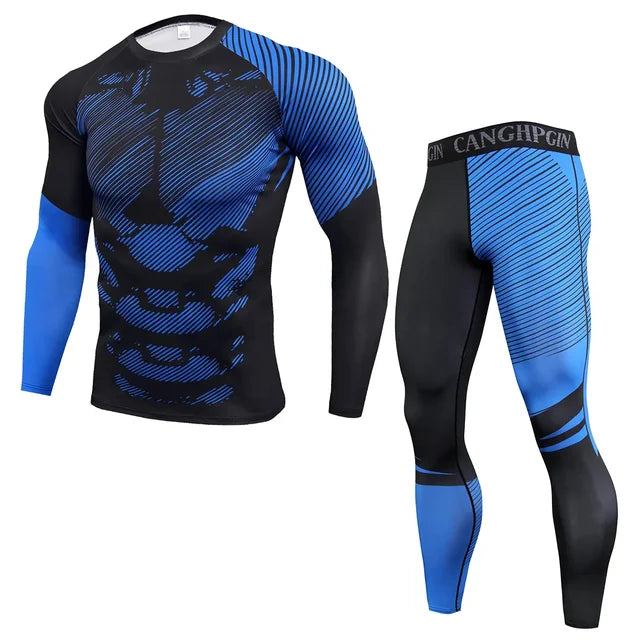 2Pcs Men Running Compression Sportswear Sets Gym Fitness Workout Sports Suit Training Leggings Elastic Tights Jogging Tracksuits