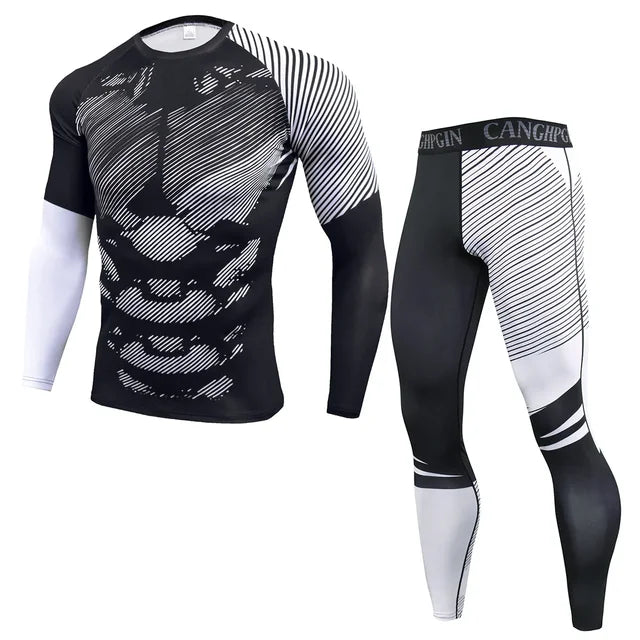 2Pcs Men Running Compression Sportswear Sets Gym Fitness Workout Sports Suit Training Leggings Elastic Tights Jogging Tracksuits