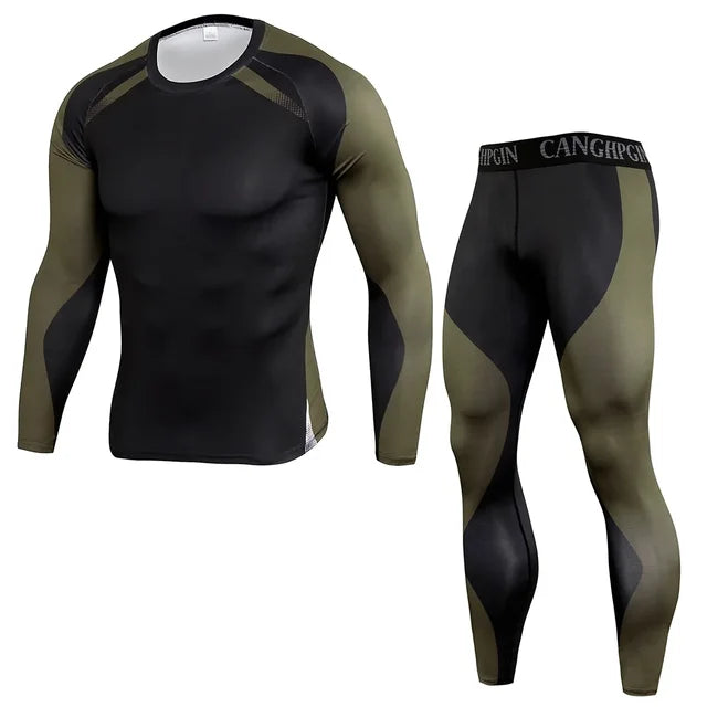 2Pcs Men Running Compression Sportswear Sets Gym Fitness Workout Sports Suit Training Leggings Elastic Tights Jogging Tracksuits