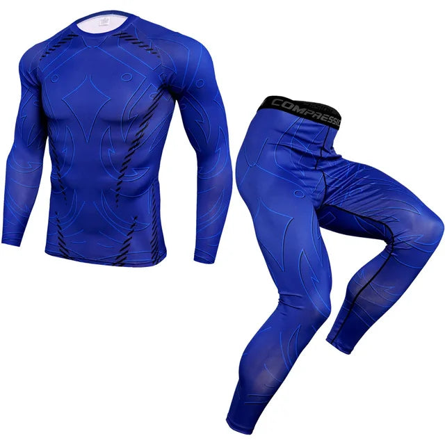 2Pcs Men Running Compression Sportswear Sets Gym Fitness Workout Sports Suit Training Leggings Elastic Tights Jogging Tracksuits