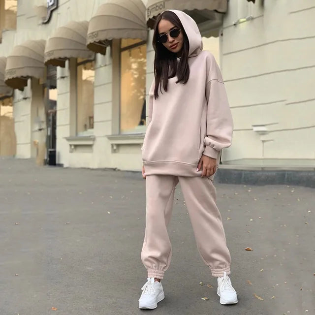 New Winter Women's Sportswear Hoodie+Sweatpants 2-Piece Set Fashion Casual Jogging Female Top Pure Cotton Pullovers 2023