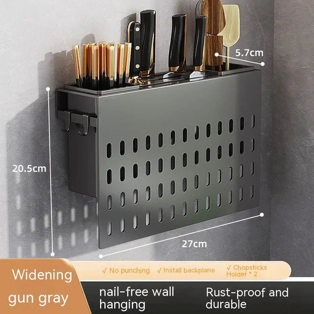 Kitchen Organizer Shelf Wall-mounted Spice Storage Rack Kitchen Knife Holder Wall Seasoning Chopstick Spoon Shovel Storage Sheif